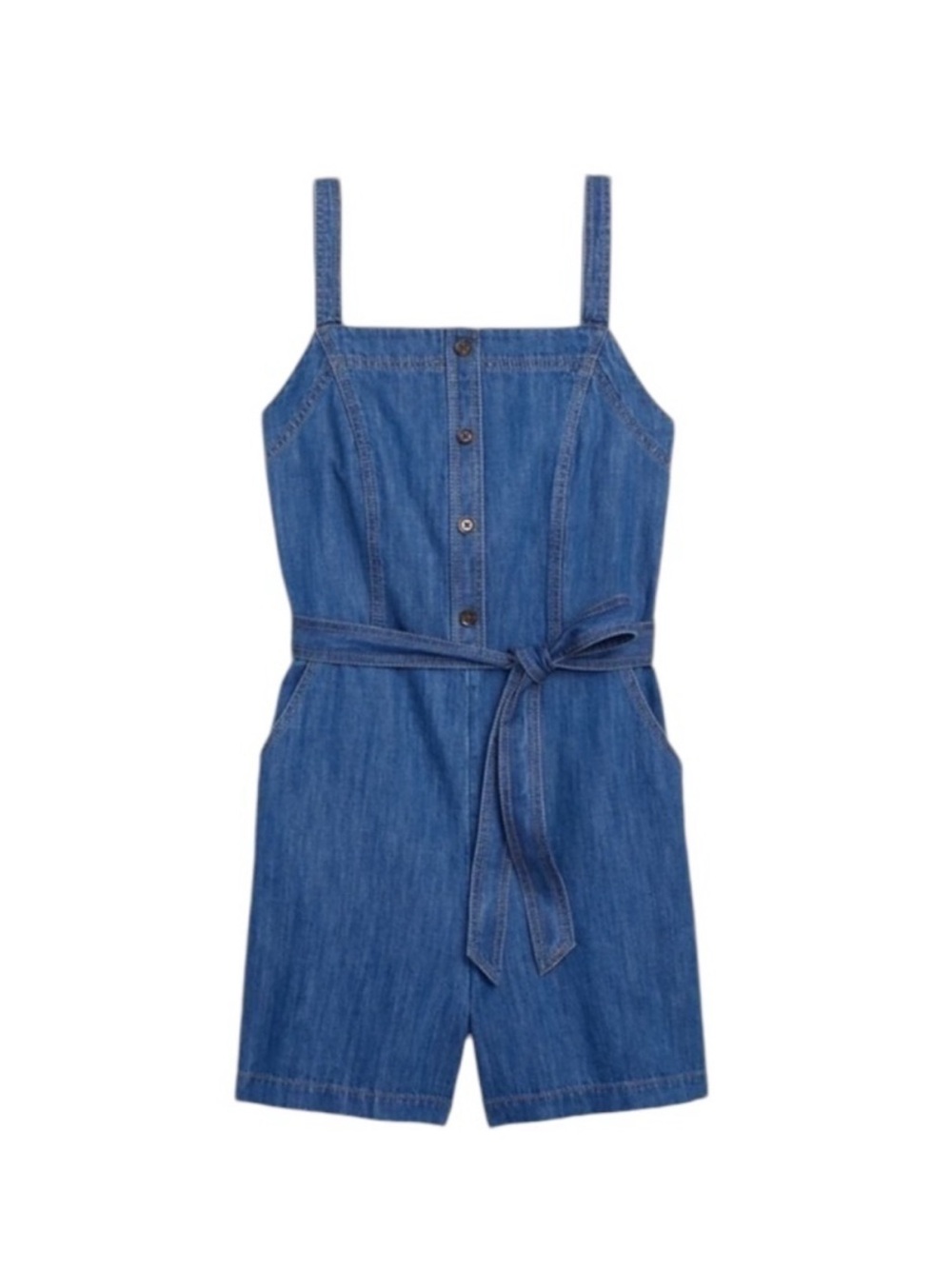 OLD NAVY Button Front Cami Chambray Belted Denim Jean Overalls Romper